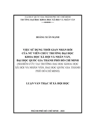Việc sử dụng thời gian nhàn rỗi của nữ viên chức trường đại học khoa học xã hội và nhân văn đại học quốc gia thành phố hồ chí minh nghiên cứu tại trường đại học khoa học xã hội và nhâ