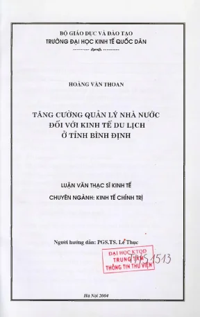 Tăng cường quản lý nhà nước đối với kinh tế du lịch ở tỉnh bình định