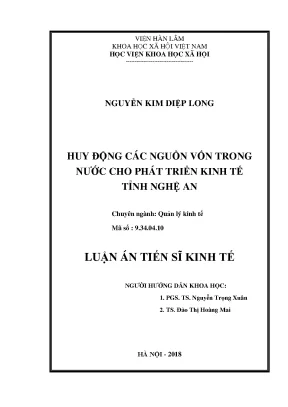 Huy động các nguồn vốn trong nước cho phát triển kinh tế tỉnh nghệ an