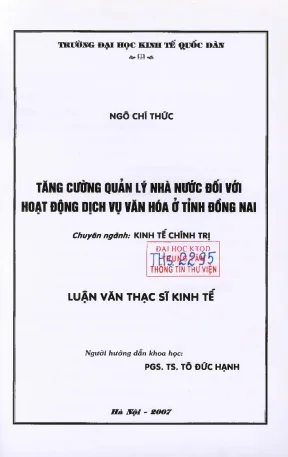 Tăng cường quản lý nhà nước đối với hoạt động dịch vụ văn hoá ở tỉnh đồng nai