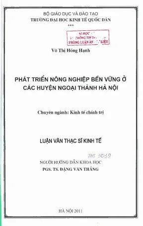 Phát triển nông nghiệp bền vững ở các huyện ngoại thành hà nội
