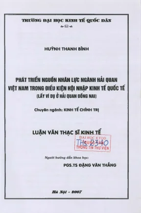 Phát triển nguồn nhân lực ngành hải quan việt nam trong điều kiện hội nhập kinh tế quốc tế lấy ví dụ ở hải quan đồng nai