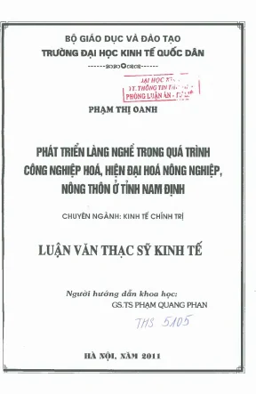 Phát triển làng nghề trong quá trình công nghiệp hóa hiện đại hóa nông nghiệp nông thôn ở tỉnh nam định