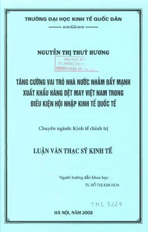Tăng cường vai trò nhà nước nhằm đẩy mạnh xuất khẩu hàng dệt may việt nam trong điều kiện hội nhập kinh tế quốc tế