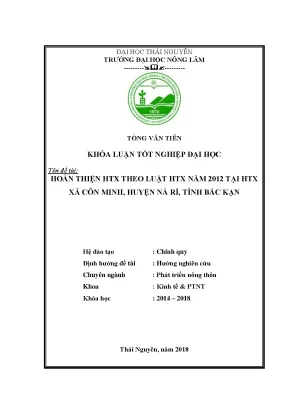 Hoàn thiện hợp tác xã theo luật hợp tác xã năm 2012 tại hợp tác xã xã côn minh huyện nà rì tỉnh bắc kạn