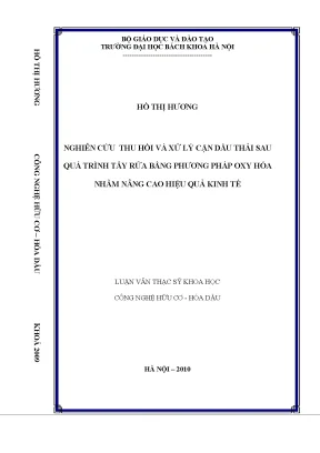 Nghiên cứu thu hồi và xử lý cặn dầu thải sau quá trình tẩy rửa bằng phương pháp oxy hóa nhằm nâng cao hiệu quả kinh tế