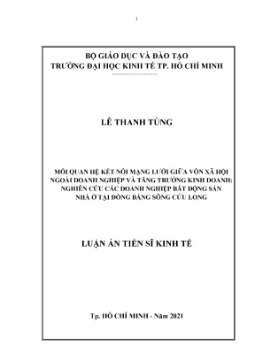 Mối quan hệ kết nối mạng lưới giữa vốn xã hội ngoài doanh nghiệp và tăng trưởng kinh doanh nghiên cứu các doanh nghiệp bất động sản nhà ở tại đồng bằng sông cửu long