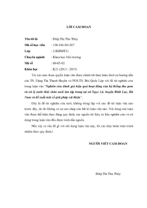 Nghiên cứu đánh giá hiệu quả hoạt động của hệ thống thu gom và xử lý nước thải chăn nuôi lợn tập trung tại xã ngọc lũ huyện bình lục hà nam và đề xuất một số giải pháp cải thi