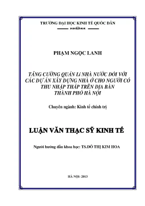 Tăng cường quản lý nhà nước đối với các dự án xây dựng nhà ở cho người có thu nhập thấp trên địa bàn thành phố hà nội