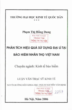 Phân tích hiệu quả sử dụng đại lí tại bảo hiểm nhân thọ việt nam