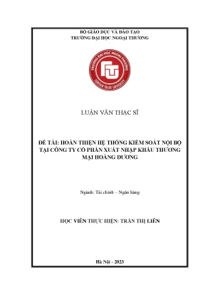 Hoàn thiện hệ thống kiểm soát nội bộ tại công ty cổ phần xuất nhập khẩu thương mại hoàng dương