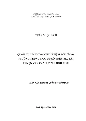 Quản lý công tác chủ nhiệm lớp ở các trường trung học cơ sở trên địa bàn huyện vân canh tỉnh bình định