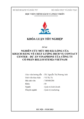 Chuyên ngành quản trị marketing nghiên cứu mức độ hài lòng của khách hàng về chất lượng dịch vụ contact center dự án vinaphone của công ty cổ phần bellsystem24 vietnam