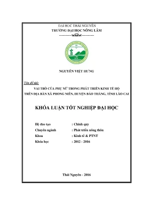 Luận văn vai trò của phụ nữ trong phát triển kinh tế hộ trên địa bàn xã phong niên huyện bảo thắng tỉnh lào cai