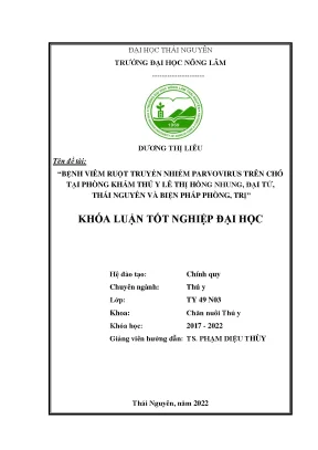 Bệnh viêm ruột truyền nhiễm parvovirus trên chó tại phòng khám thú y lê thị hồng nhung đại từ thái nguyên biện pháp phòng trị