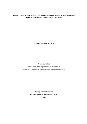Estimation of net benefit from the proposed ban la hydropower project in nghe an province vietnam