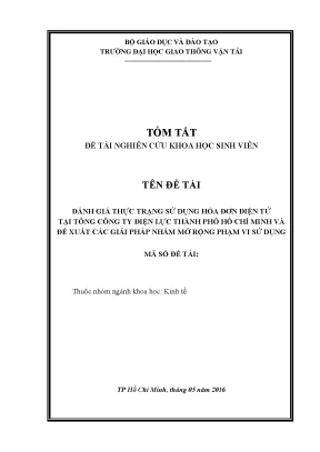 Đánh giá thực trạng sử dụng hóa đơn điện tử tại tổng công ty điện lực thành phố hồ chí minh và đề xuất các giải pháp nhằm mở rộng phạm vi sử dụng đề tài nghiên cứu khoa học sinh viên