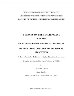 A survey on the teaching and learning of vowels problematic to students of vinh long college of technical education a thesis submitted to the faculty of english linguistics lite