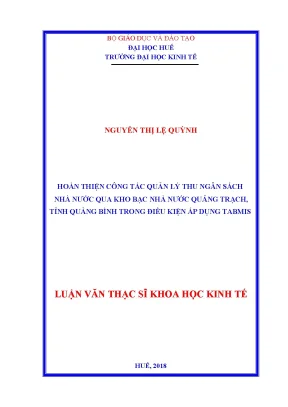 Hoàn thiện công tác quản lý thu ngân sách nhà nước qua kho bạc nhà nước quảng trạch tỉnh quảng bình trong điều kiện áp dụng tabmis