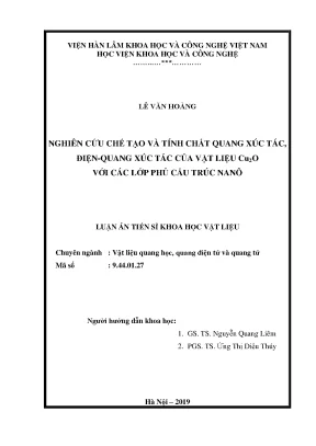 Nghiên cứu chế tạo và tính chất quang xúc tác điện quang xúc tác của vật liệu cu2o với các lớp phủ cấu trúc nano