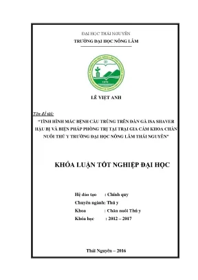 Luận văn tình hình mắc bệnh cầu trùng trên đàn gà isa shaver hậu bị và biện pháp phòng trị tại trại gia cầm khoa chăn nuôi thú y