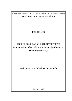 Dịch vụ công tác xã hội đối với phụ nữ là chủ hộ nghèo trên địa bàn huyện ứng hòa thành phố hà nội
