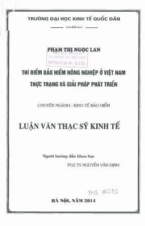 Thí điểm bảo hiểm nông nghiệp ở việt nam thực trạng và giải pháp phát triển