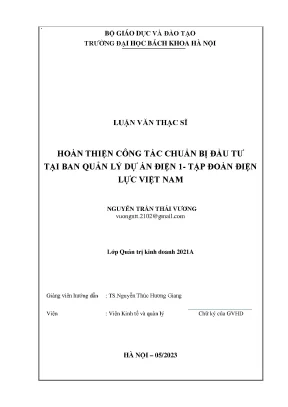 Hoàn thiện công tác chuẩn bị đầu tư tại ban quản lý dự án điện 1 tập đoàn điện lực việt nam