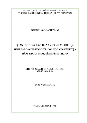 Quản lý công tác tư vấn tâm lý cho học sinh tại các trường trung học cơ sở huyện hàm thuận nam tỉnh bình thuận