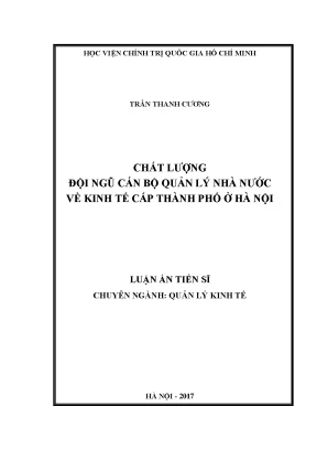 Chất lượng đội ngũ cán bộ quản lí nhà nước về kinh tế cấp thành phố ở hà nội