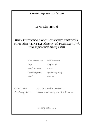 Hoàn thiện công tác quản lý chất lượng xây dựng công trình tại công ty cổ phần đầu tư và ứng dụng công nghệ xanh