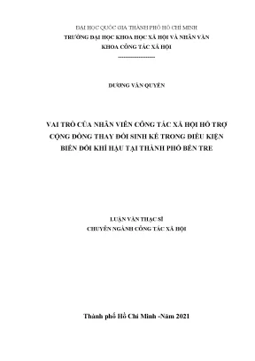 Vai trò của nhân viên công tác xã hội hỗ trợ cộng đồng thay đổi sinh kế trong điều kiện biến đổi khí hậu tại thành phố bến tre