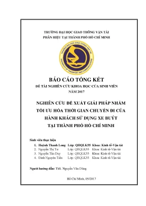 Nghiên cứu đề xuất giải pháp nhằm tối ưu hóa thời gian chuyến đi của hành khách sử dụng xe buýt tại thành phố hồ chí minh đề tài nghiên cứu khoa học sinh viên