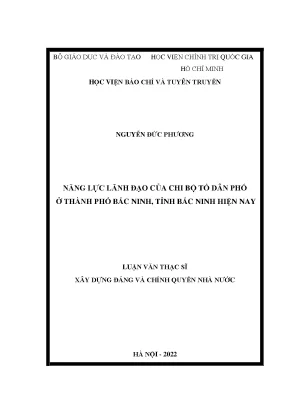 Năng lực lãnh đạo của chi bộ tổ dân phố ở thành phố bắc ninh tỉnh bắc ninh hiện nay