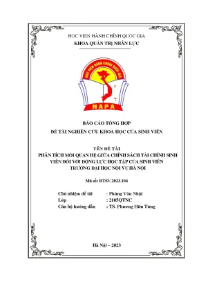 Phân tích mối quan hệ giữa chính sách tài chính đối với động lực học tập của sinh viên trường đại học nội vụ hà nội