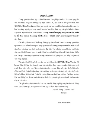 Nâng cao chất lượng công tác tư vấn thiết kế để đảm bảo an toàn đập đất ba cầu thanh hóa
