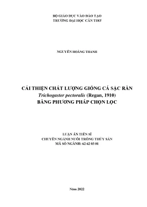 Cải thiện giống cá sặc rằn trichogaster pectoralis regan 1910 bằng phương pháp chọn lọc