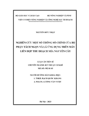 Nghiên cứu một số thông số chính của bộ phận tách ngọn và lá ứng dụng trên máy liên hợp thu hoạch mía nguyên cây