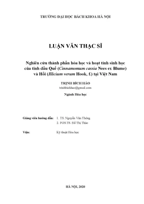 Nghiên cứu thành phần hóa học và hoạt tính sinh học của tinh dầu quế cinnamomum cassia nees ex blume và hồi illicium verum hook f tại việt nam