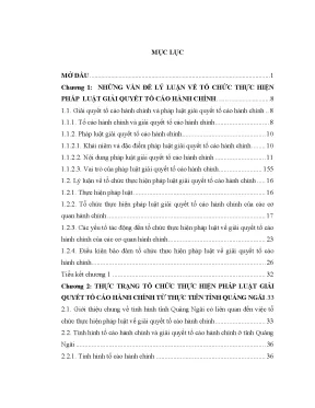 Tổ chức thực hiện pháp luật giải quyết tố cáo hành chính từ thực tiễn tỉnh quảng ngãi