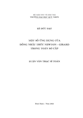 Luận văn thạc sỹ một số ứng dụng của đồng nhất thức newton girard trong toán sơ cấp