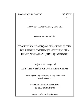 Tổ chức và hoạt động của chính quyền địa phương cấp huyện từ thực tiễn huyện nghĩa hành tỉnh quảng ngãi