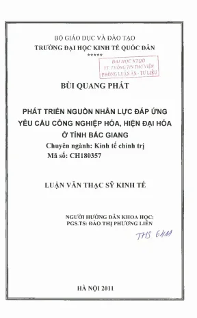 Phát triển nguồn nhân lực đáp ứng yêu cầu công nghiệp hóa hiện đại hóa ở tỉnh bắc giang
