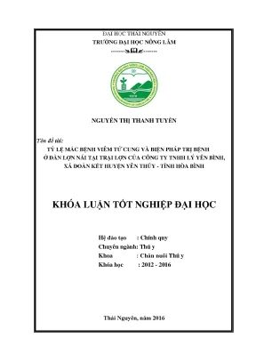Luận văn tỷ lệ mắc bệnh viêm tử cung và biện pháp trị bệnh ở đàn lợn nái tại trại lợn của công ty tnhh lý yên bình xã đoàn kết huyện yên thủy tỉnh hòa bình