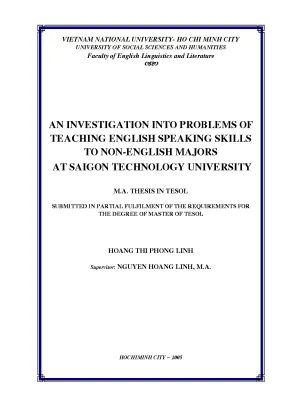 An investigation into problems of teaching english speaking skill to non english majors at saigon technology university