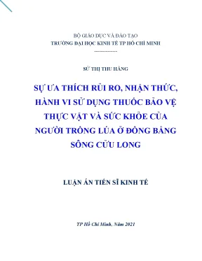 Sự ưa thích rủi ro nhận thức hành vi sử dụng thuốc bảo vệ thực vật và sức khỏe của người trồng lúa ở đồng bằng sông cửu long