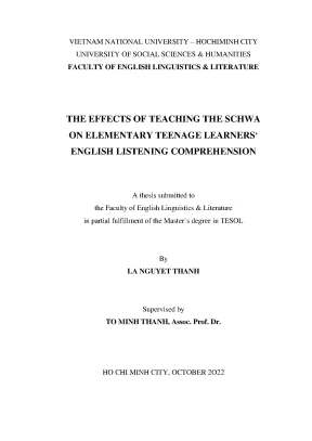 The effects of teaching the schwa on elementary teenage learners english listening comprehension ma