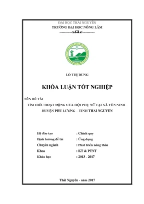 Luận văn tìm hiểu hoạt động của hội phụ nữ tại xã yên ninh huyện phú lương thành phố thái nguyên