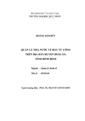 Quản lý nhà nước về đầu tư công trên địa bàn huyện hoài ân tỉnh bình định