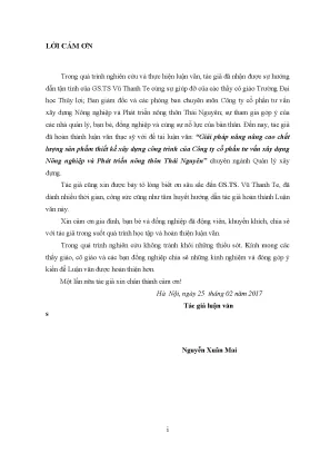 Giải pháp nâng cao chất lượng sản phẩm thiết kế xây dựng công trình của công ty cổ phần tư vấn xây dựng và phát triển nông thôn thái nguyên